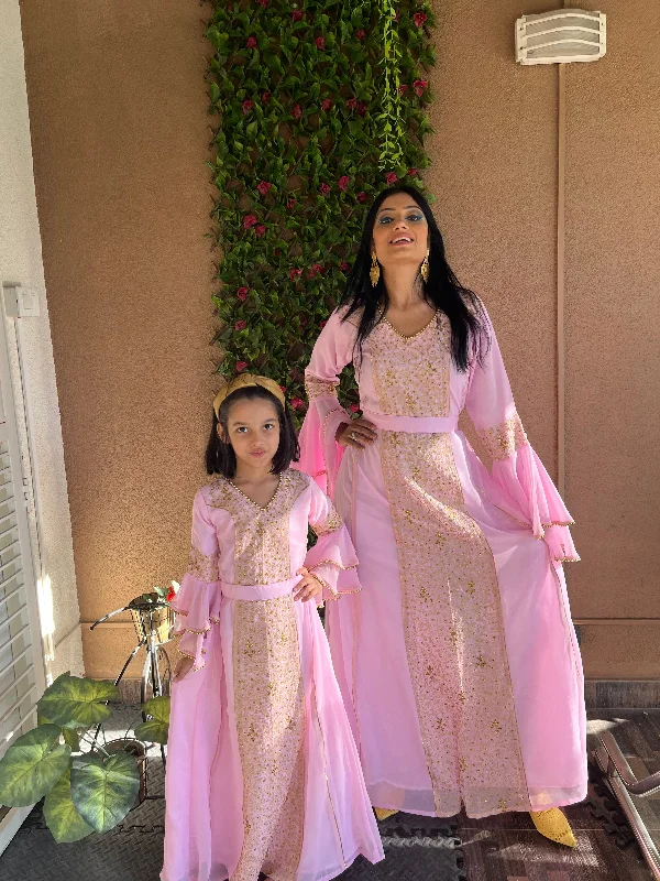 Pink Party Dress Arabian Kaftan Gown Henna Caftan Dress Tunics Print Colorful