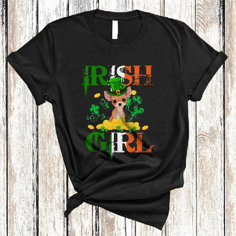 Irish Girl, Wonderful St. Patrick's Day Chihuahua Lover, Matching Women Irish Flag Shamrock T-Shirt Knit Fabric Woven Fabric Fleece Fabric