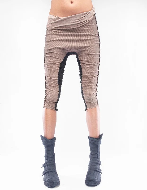 LEGGINGS RIB EARTH Trendy Leather-Look Workout Leggings
