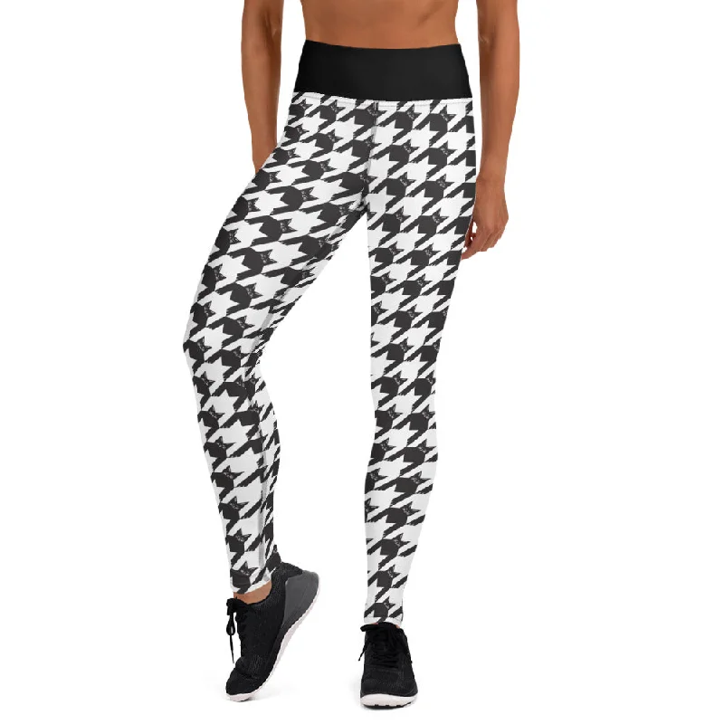 Black Cat Houndstooth Leggings Stylish Sweat-Proof Leggings