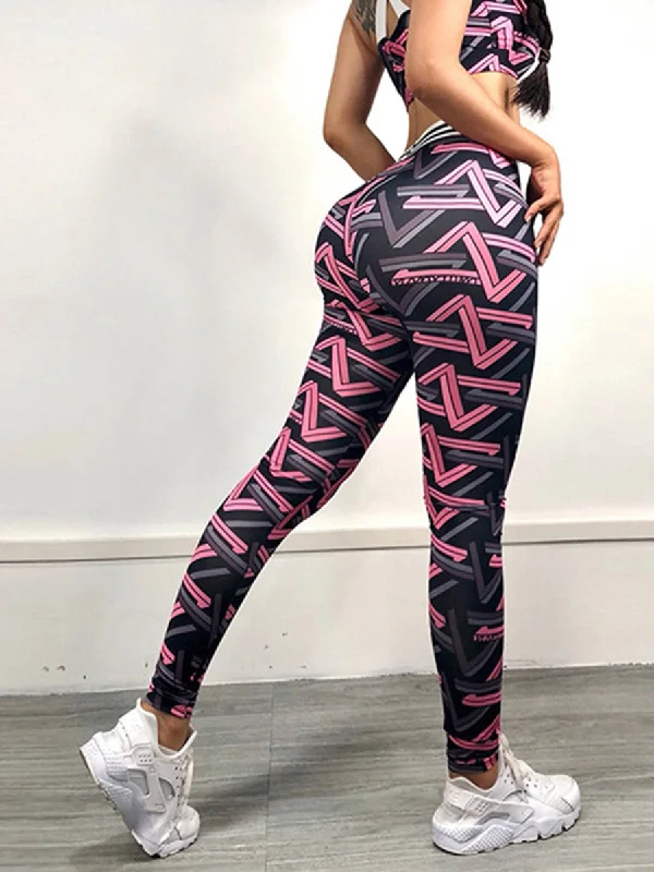 Women Print Gym Fitness Yoga Legging Comfortable Ribbed Waistband Leggings