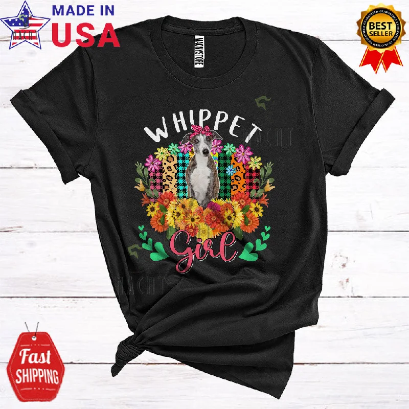 Whippet Girl Cute Cool Mother's Day Flowers Floral Matching Mom Women Whippet Owner Lover T-Shirt Boxy Fit Fitted Loose