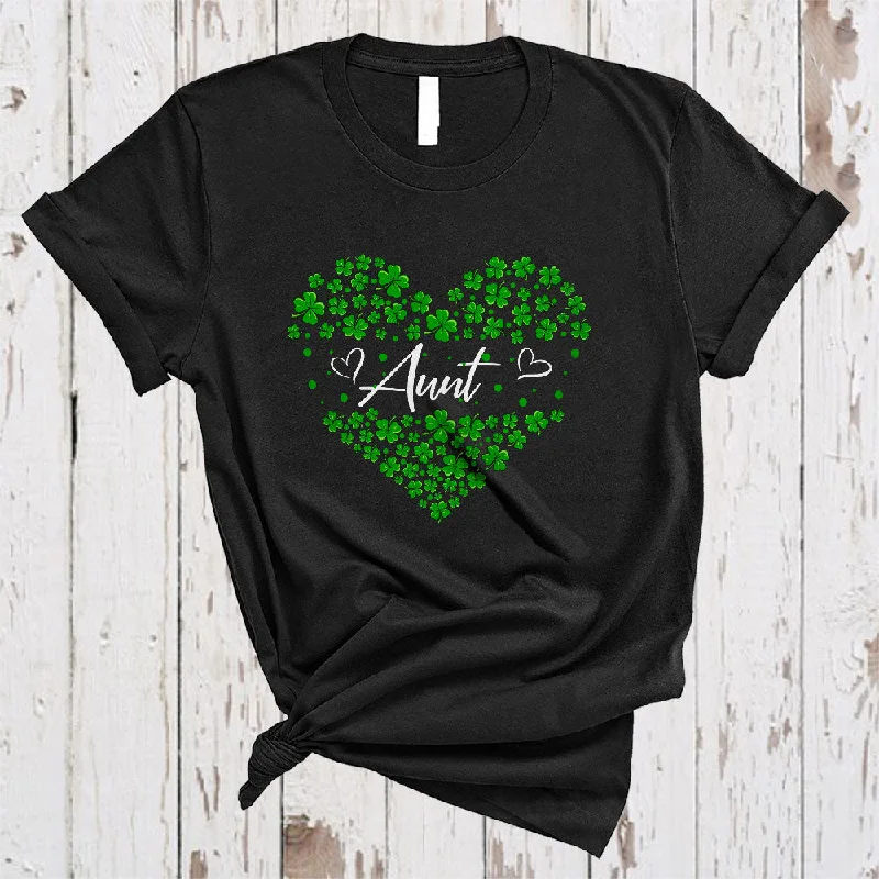 Aunt, Adorable St. Patrick's Day Shamrocks Heart Shape, Matching Women Family Group T-Shirt Print Jacquard Patchwork