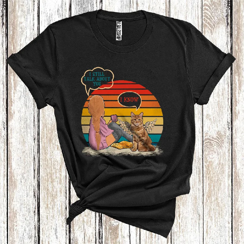 Vintage Retro I Still Talk About You Angel Maine Coon Cat Memorial Girl Women T-Shirt Seamless Knitted Crochet