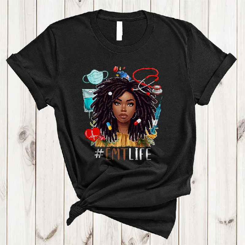 EMT Life, Wonderful Black History Afro Women Hair Nurse Tools, Matching Nursing Nurse Group T-Shirt Graphic Embroidered Appliqued