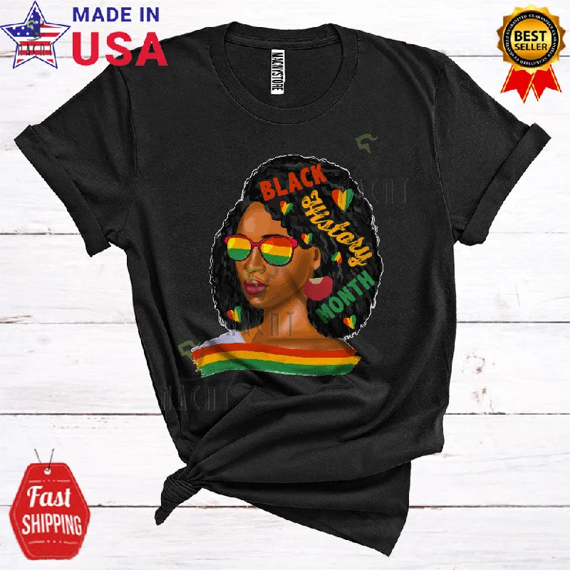 Black History Month Cool Cute Black History Women Girl Wearing Glasses Hair Pride Lover T-Shirt V-Neck T-Shirt Long Sleeve Cotton