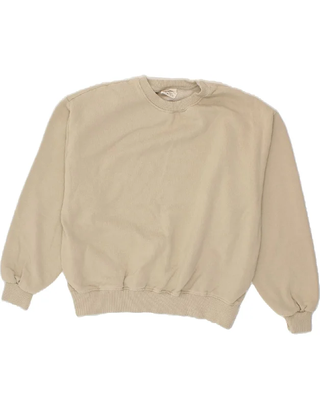 PULL & BEAR Womens Oversized Sweatshirt Jumper UK 10 Small Beige Cotton Hoodie with Hem Elastic Stretchable Comfortable