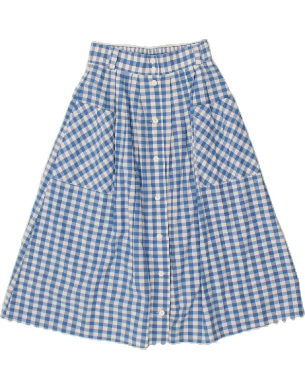 VINTAGE Womens Flared Skirt EU 40 Medium W28  Blue Gingham Cotton midi skirt versatile