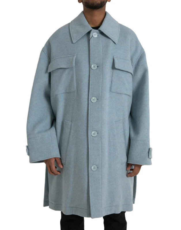 Light Blue Wool Button Trench Coat Jacket Cardigan Sweater Pullover