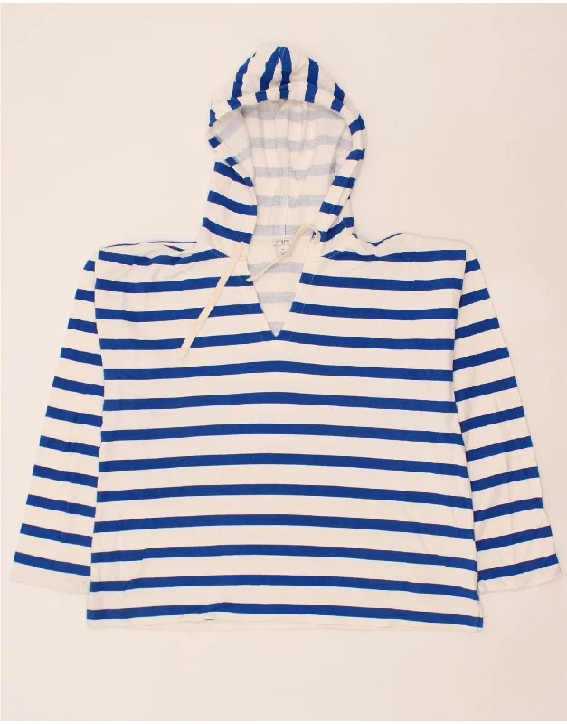 J. CREW Womens Hoodie Jumper UK 18 XL Blue Striped Cotton Hoodie with Distressed Vintage Worn
