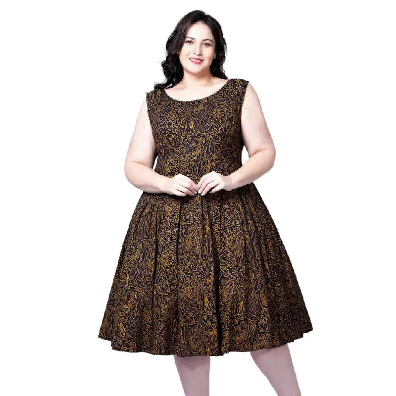Miss Lulo Coral Reef Gold and Black Lily Fit and Flare Dress Tunics Exclusive limited
