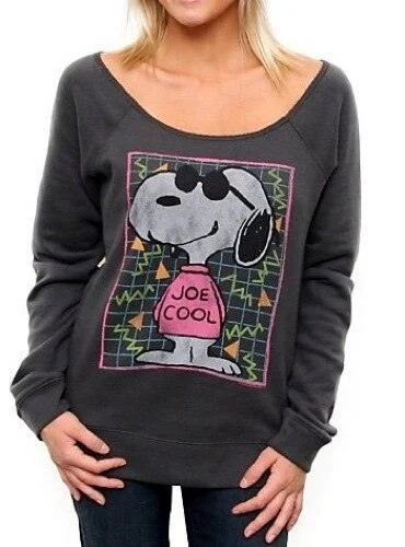 Joe Cool Off The Shoulder Fleece Long Sleeve Sweatshirt Hoodie with Pocket Utility Practical