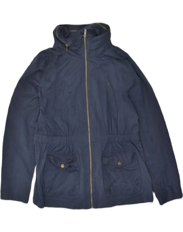 FAT FACE Womens Rain Jacket UK 16 Large  Navy Blue Polyester One-Shoulder Jacket Off-the-Shoulder Jacket Asymmetrical Jacket