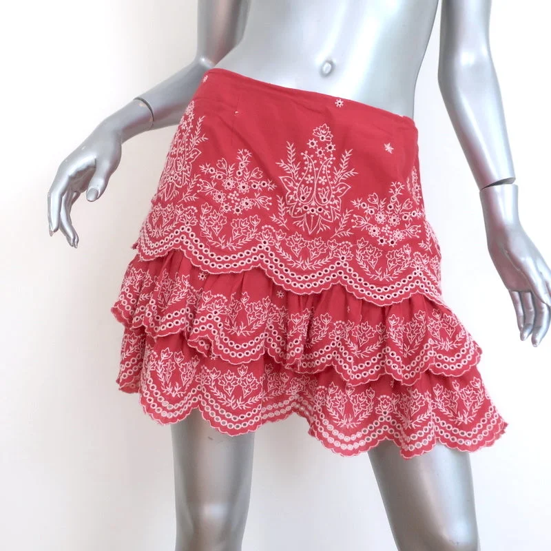 Ulla Johnson Mini Skirt Daria Dark Pink Eyelet Embroidered Cotton Size 4 cashmere skirt soft