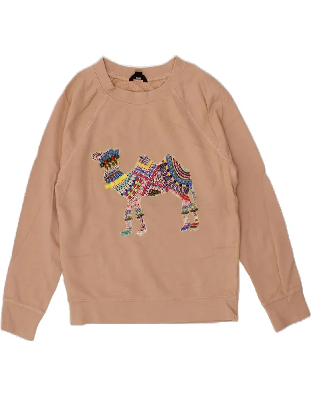J. CREW Womens Sweatshirt Jumper UK 4 XS Beige Animal Print Cotton Hoodie with Pattern Geometric Abstract