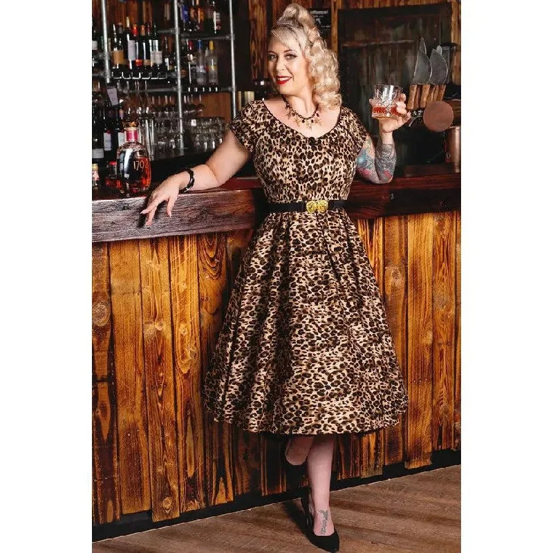 Lily Off Shoulder Swing Dress in Leopard Print sweetheart Neckline Romantic