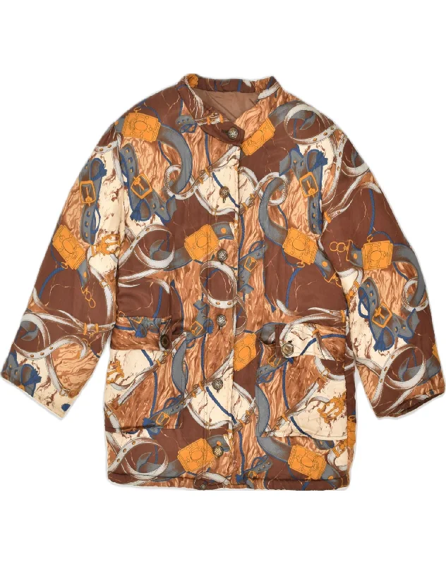 VINTAGE Womens Crazy Pattern Windbreaker Jacket UK 14 Large Brown Fitted Jacket Loose Jacket Oversized Jacket