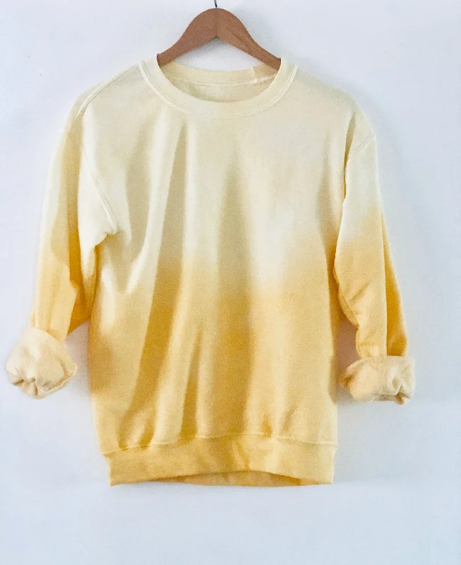 Yellow Dip Tie Dye Crew Sweatshirt- FLASH SALE! Hoodie with Color Block Contrast Stylish