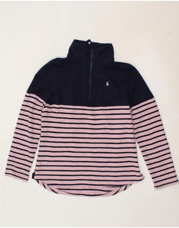 JOULES Womens Zip Neck Sweatshirt Jumper UK 10 Small Pink Striped Cotton Hoodie with Metallic Shiny Futuristic