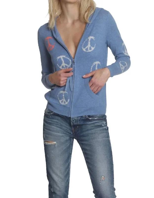 Peace Out Hoodie In Denim Hoodie with Sequins Glamorous Eye-catching