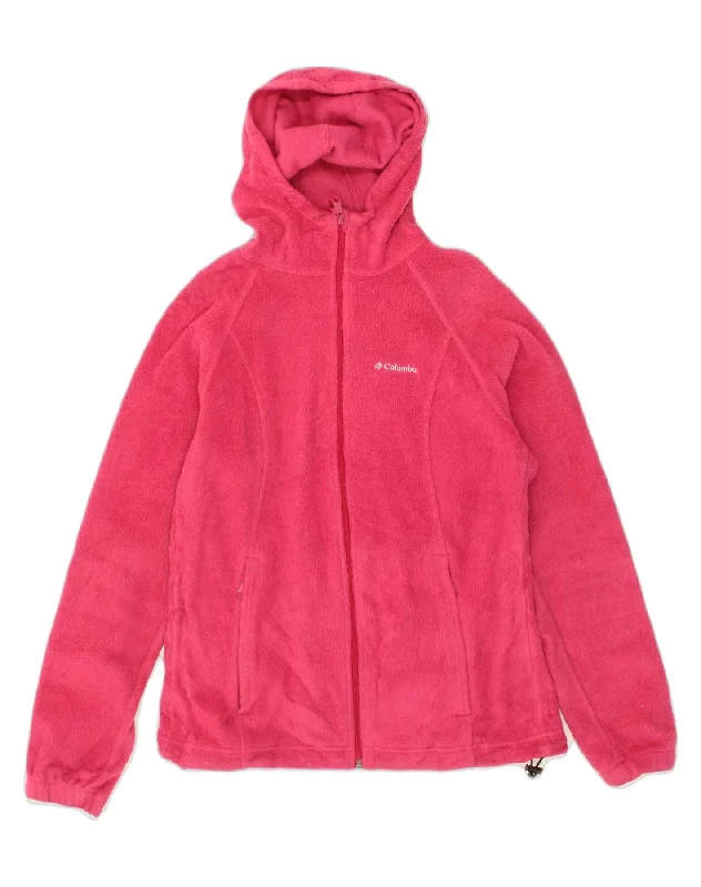 COLUMBIA Womens Hooded Fleece Jacket UK 10 Small Pink Polyester Cotton Fabric Linen Fabric Terry Fabric