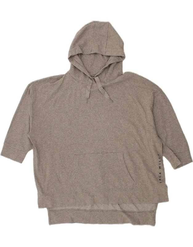 JACK WILLS Womens Oversized 3/4 Sleeve Hoodie Jumper UK 16 Large Grey Hoodie with Velcro Closure Adjustable Secure