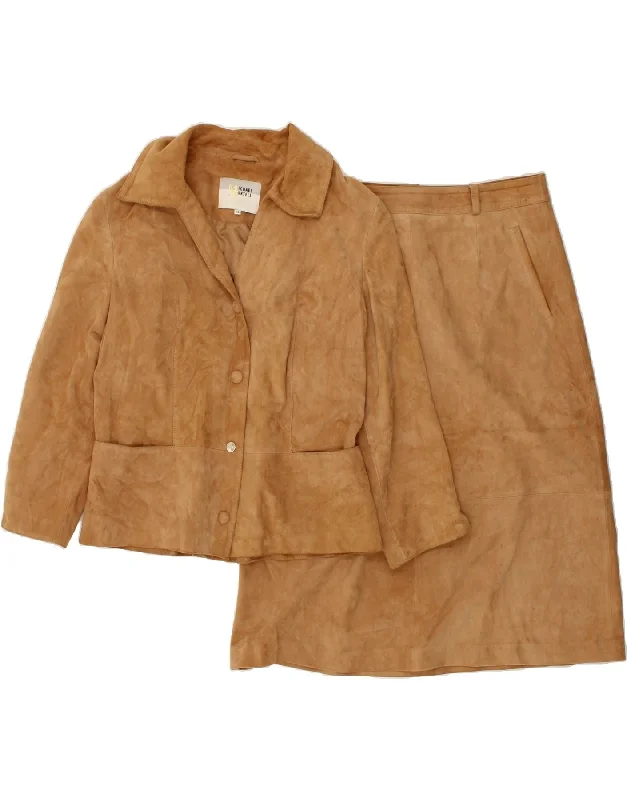 MICHAEL MORTELL Womens 2 Piece Skirt Set UK 14 Large W32  Brown Suede high slit skirt
