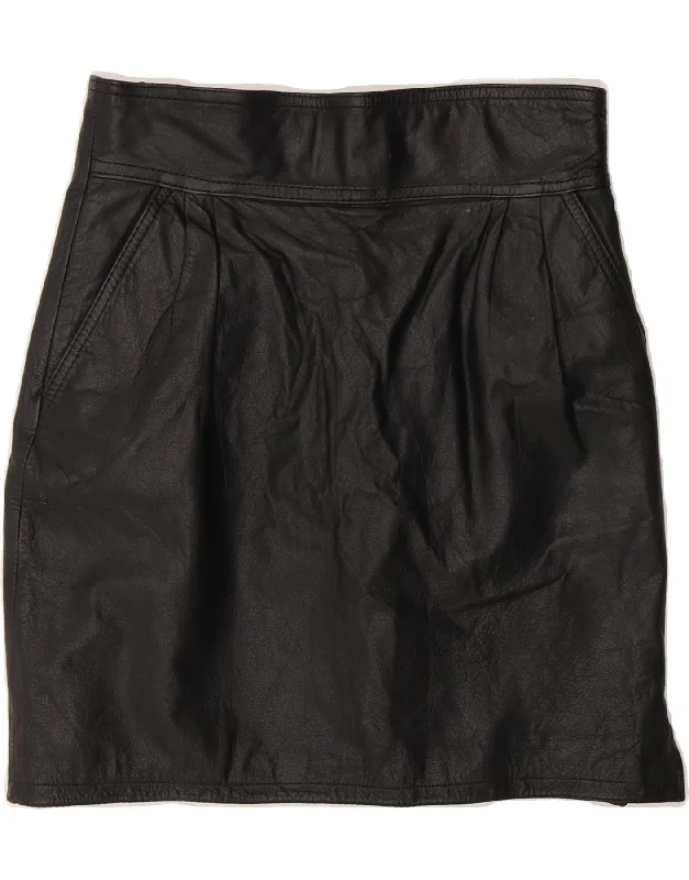 VINTAGE Womens Leather Skirt EU 38 Medium W28  Black Leather vintage skirt charm
