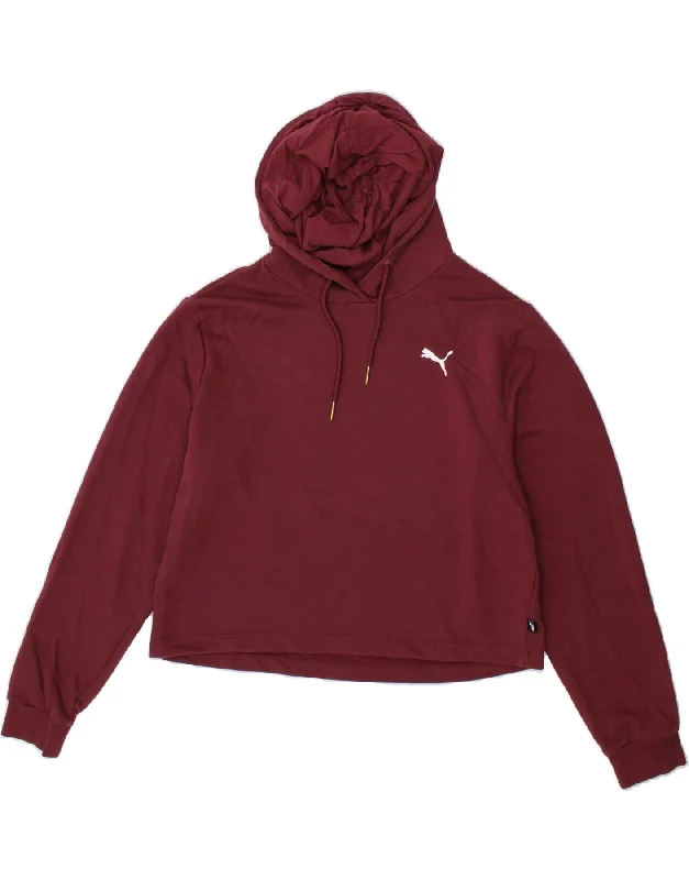 PUMA Womens Crop Graphic Hoodie Jumper UK 14 Medium Maroon Cotton Hoodie with Print Artistic Unique PUMA Womens Crop Graphic Hoodie Jumper UK 14 Medium Maroon Cotton Hoodie with Print Artistic Unique