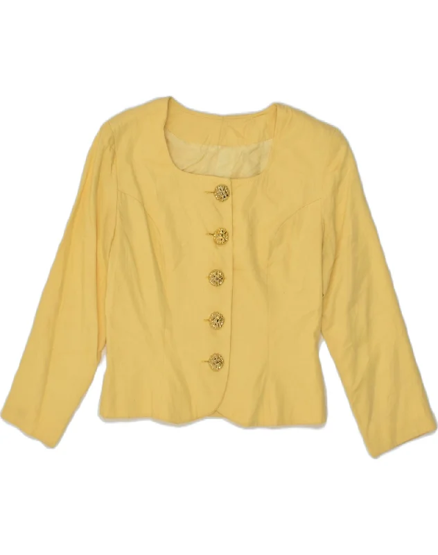 VINTAGE Womens 5 Button Blazer Jacket UK 12 Medium  Yellow One-Shoulder Jacket Off-the-Shoulder Jacket Asymmetrical Jacket