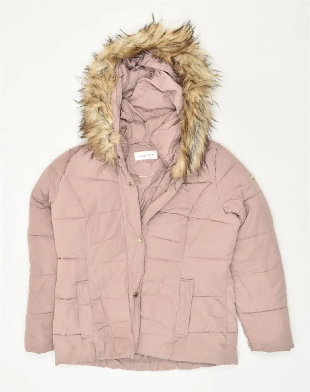 CALVIN KLEIN Womens Hooded Padded Jacket UK 14 Large Pink Jacket Blazer Coat