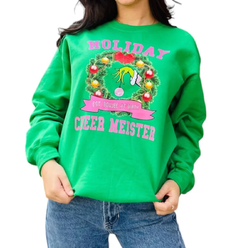 Holiday Ornament Sweatshirt In Kelly Green Hoodie with Ribbed Cuffs Snug Fit Comfort