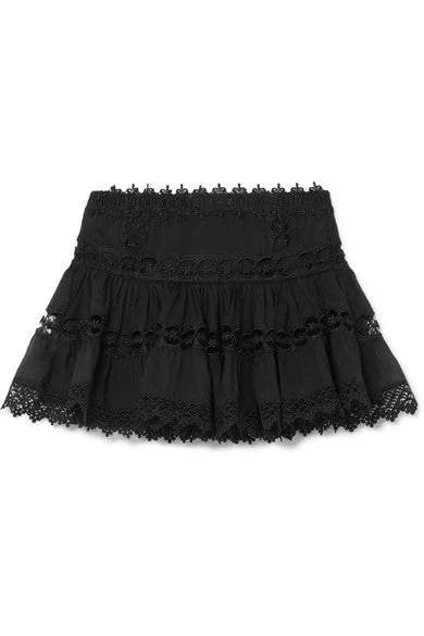 Greta crocheted lace-paneled cotton-blend mini skirt denim skirt casual