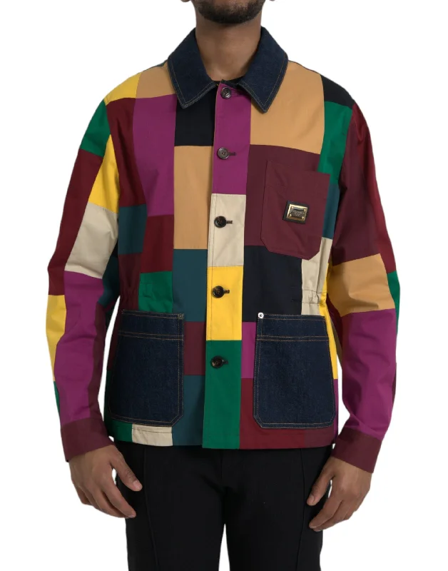 Multicolor Patchwork Cotton Collared Jacket Anorak Shell Jacket Lightweight Jacket