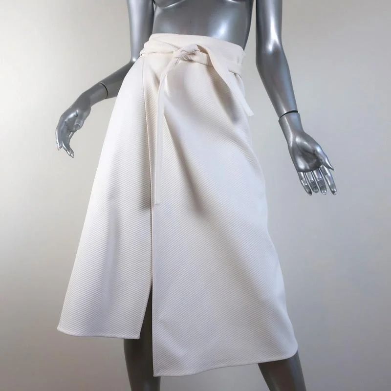 Celine Wrap Skirt Cream Ribbed Stretch Crepe Size 36 NEW denim skirt trendy