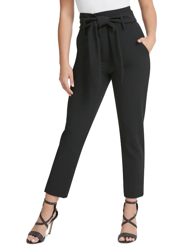 Petites Nikki Beach Womens Solid Polyester Cropped Pants Stylish Elastic Waist Pants