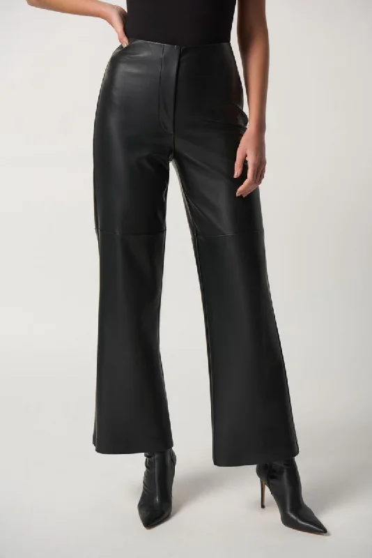 Women's Joseph Ribkoff | Faux Leather Wide Leg Pant | Black Stretch Fit Pants