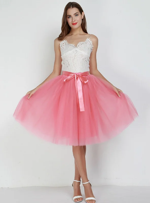 7 Layers Watermelon Red Tulle Tutu Skirt leather skirt sleek