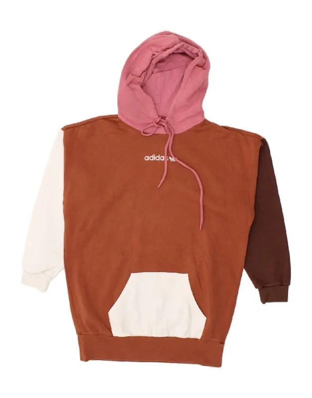 ADIDAS Womens Oversized Hoodie Jumper UK 4 XS Multicoloured Colourblock Hoodie with Hem Ribbing Snug Secure