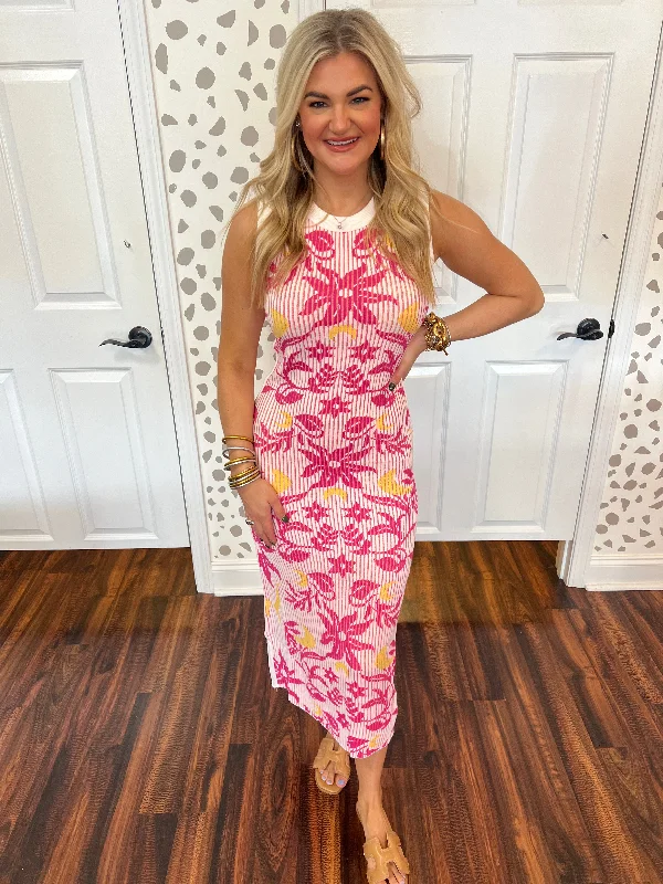 Pink Combo Knit Dress Tunics stripes playful