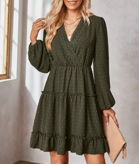 Fashion V-neck waist slim skirt silk skirt luxurious