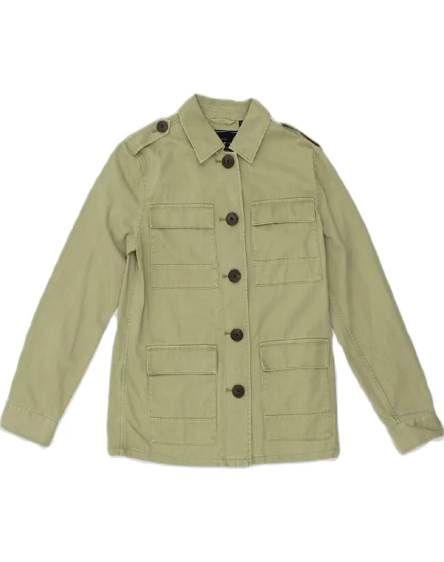 JACK WILLS Womens Military Jacket UK 8 Small  Green Cotton Boat Neck Shawl Collar Notched Collar