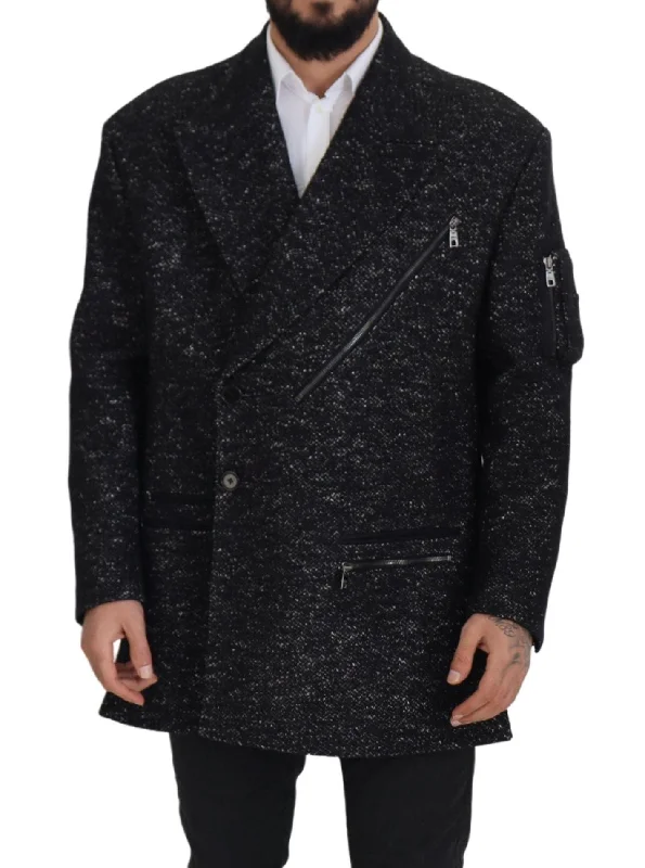 Sleek Patterned Wool Double Breasted Jacket Knit Fabric Woven Fabric Fleece Fabric