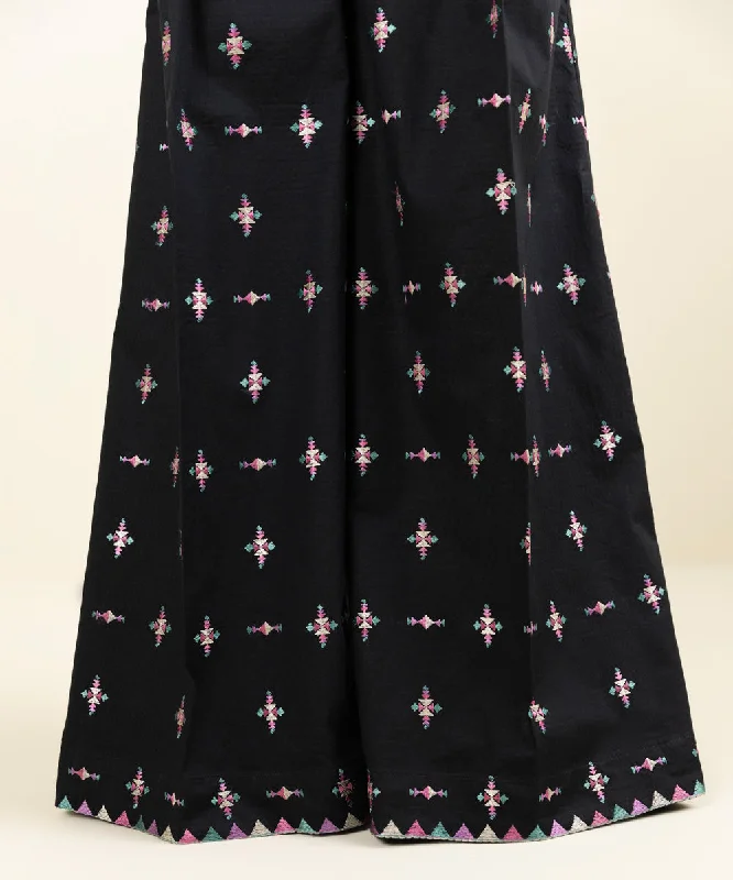 Embroidered Dobby Flared Pants Chic Wool Trousers