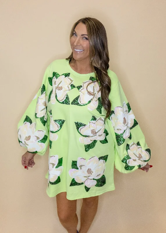 Light Green Magnolias Dress Crew Neckline Sporty