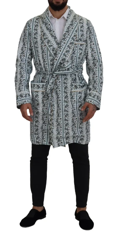 Elegant Floral Cotton Jacket Robe Snapped Jacket Toggled Jacket Drawstring Jacket