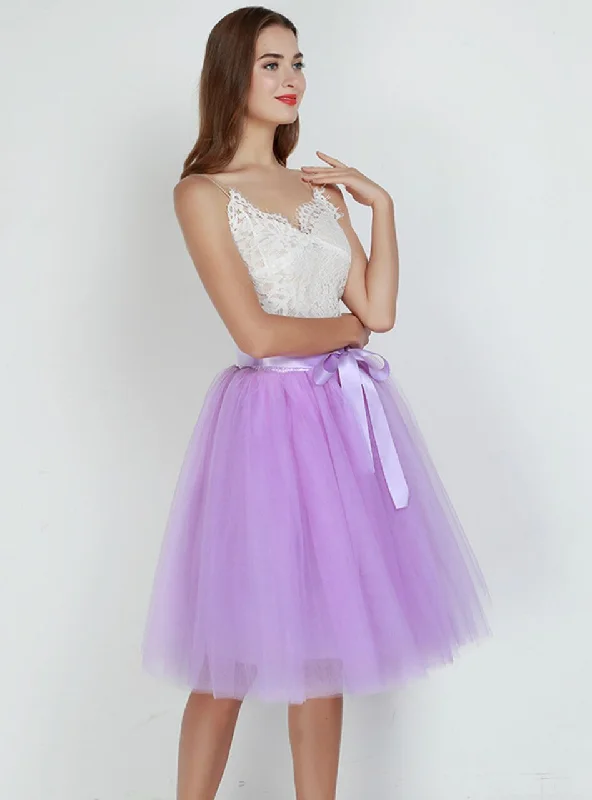 Lavender 7 Layers Tulle Tutu Skirt button skirt front