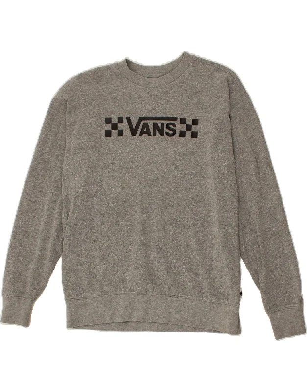 VANS Womens Graphic Oversized Sweatshirt Jumper UK 6 XS Grey Cotton Zip Hoodie Drawstring Kangaroo Pocket