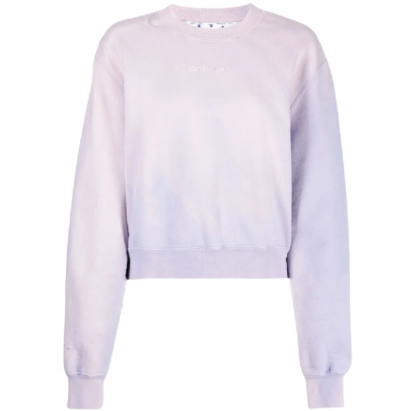 Off-White Purple Laundry Crop Sweatshirt Hoodie with Slit Hem Functional Movement