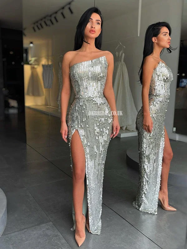 Sparkle Mermaid Sequin Sexy Side Split Prom Dresses, FC6252 Tunics Practical easy-care